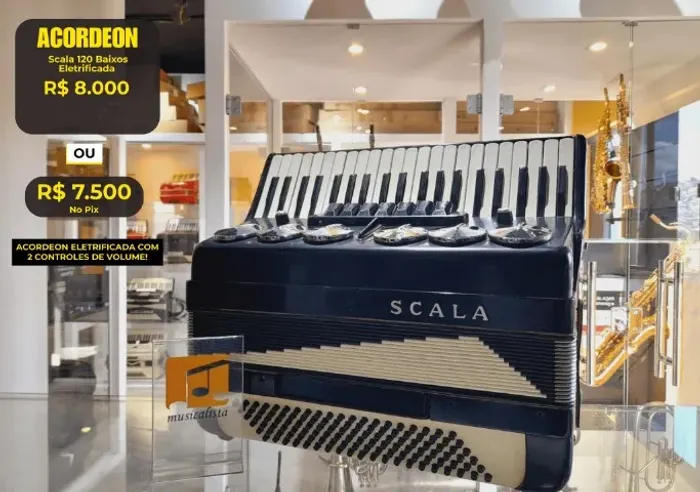 Acordeom Scala 120 baixos Eletrificada C/dois Controle de Volume - Fole Novo 