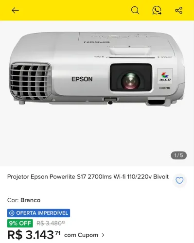 Projetor Epson S17 Alta Resolução UM CINEMA