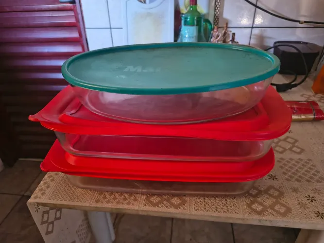 3 travessas de vidro marinex