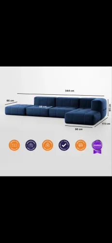 Sofá modular retrátil azul-marinho, produto pouco usado, comprado em 2024