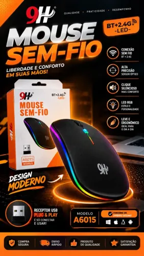 MOUSE SEM FIO 9H A6015 - BLUETOOTH + 2.4 GHZ
