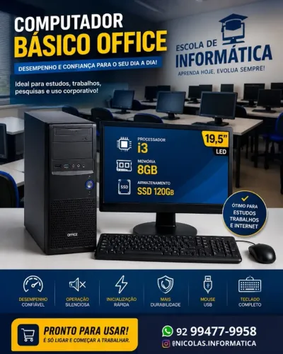 computador para escolas e aulas i3 8gb ssd 128 monitor 19.5