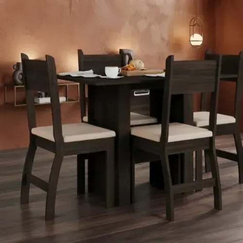 Novo! Mesa de Jantar Milano com 4 Cadeiras Amendoa/Savana