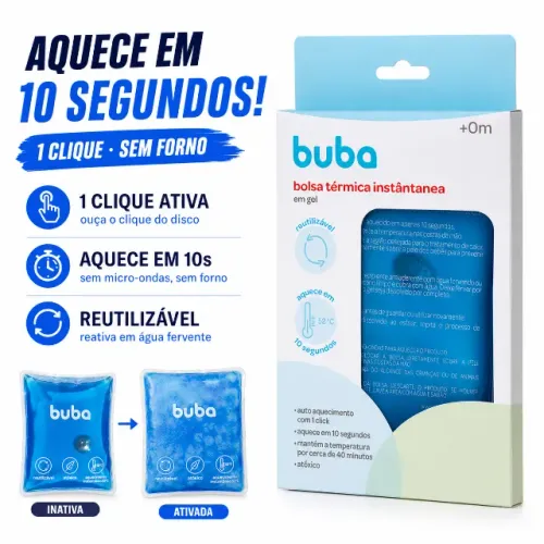 Bolsa Térmica Instantânea Buba Gel 1 Click Aquece 10 Segundos Cólica Bebê Reutilizável