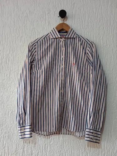 camisa social listrada dudalina tam p feminina