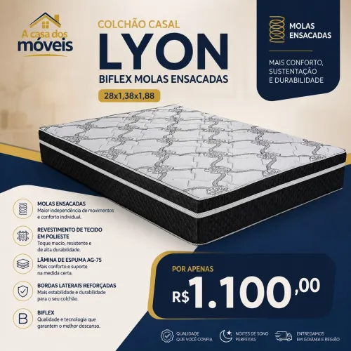 Colchão Casal Lyon Biflex Molas Ensacadas
