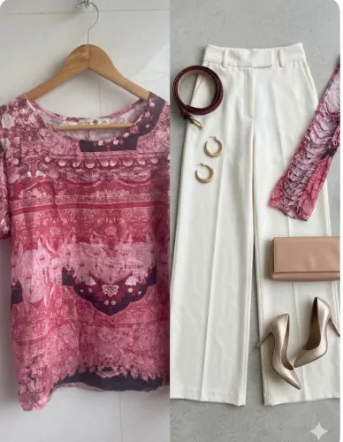 Blusa Jolie 100% Viscose G - Estampa Exclusiva e Mangas Vazadas