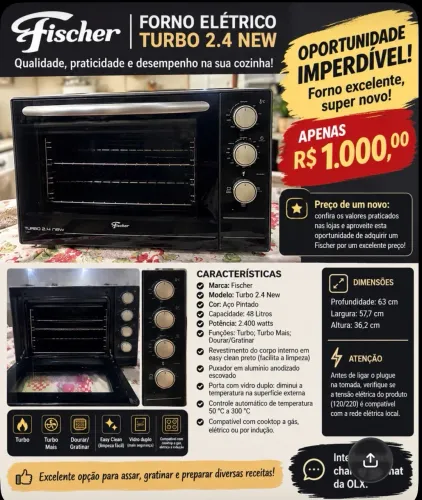 Oportunidade  Imperdível Fischer Forno Elétrico 2.4 New  48 L 220 V 