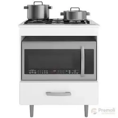 Balcão Cooktop 4 Bocas 1 Gaveta Micro-ondas Cor Branco - Poliman