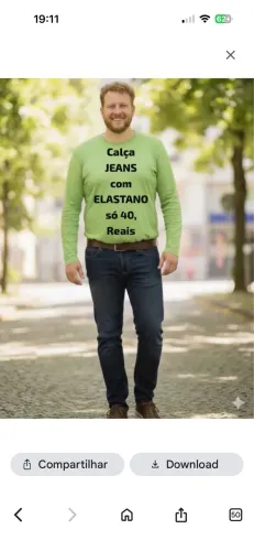 CALÇA JEANS COM ELASTANO por apenas 40,00 reais cada unidade.