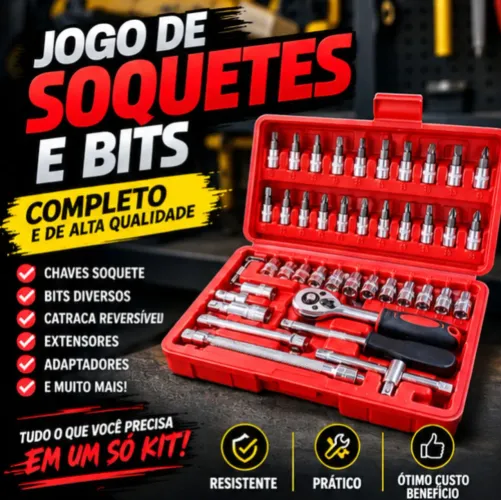 ? Kit Ferramentas 46 Peças + Catraca | Completo por R$ 34,99