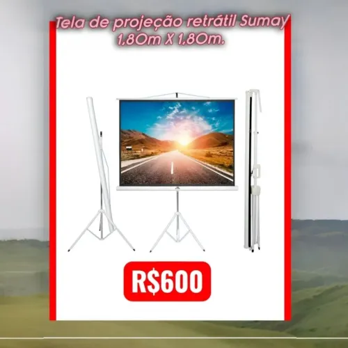 Tela para projeção Sumay, 1,80x1,80m. (Semi novo)