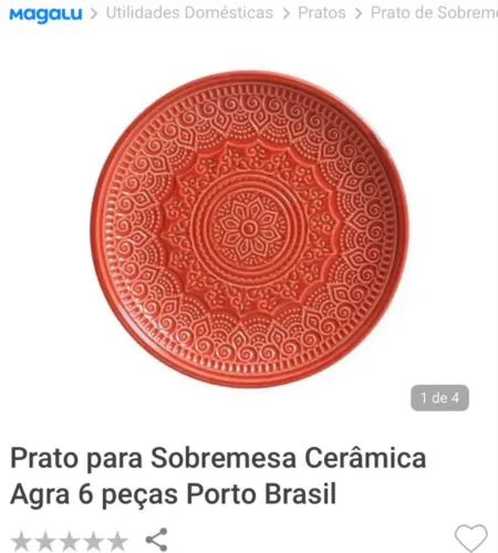 Conjunto de Pratos Sobremesa Cerâmica PORTO BRASIL