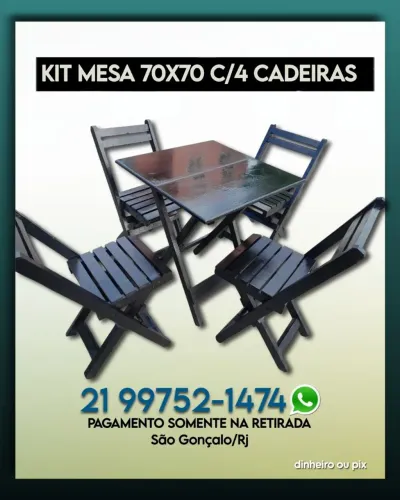 KIT MESA 70X70 DOBRÁVEL C/4 CADEIRAS (MADEIRA EUCALIPTO)