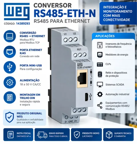 CONVERSOR WEG RS485-ETH-N - RS485 PARA ETHERNET