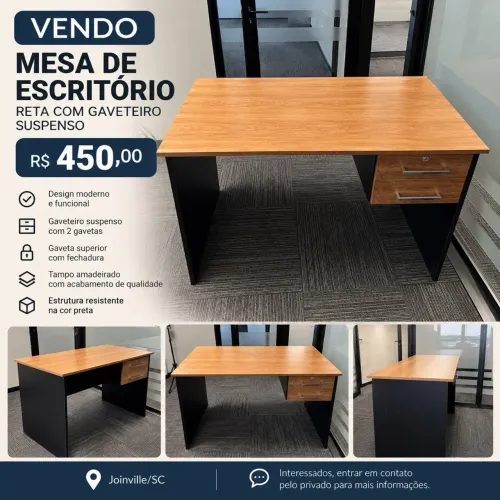 VENDO MESA DE ESCRITÓRIO COM GAVETEIRO - R$ 450,00