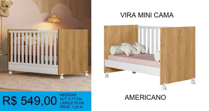 Berço padrão americano com rodas - frete grátis!