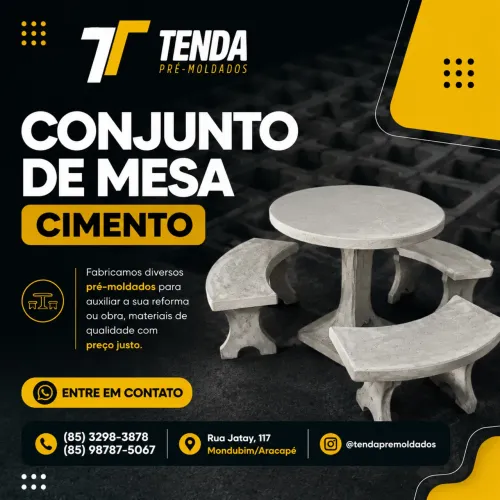 Conjunto de Mesa Redonda e Bancos de Concreto | Pré-Moldados Jardim e Área Externa 