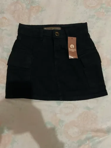     Saia Jeans Preta Cargo Feminina - Nova com Etiqueta