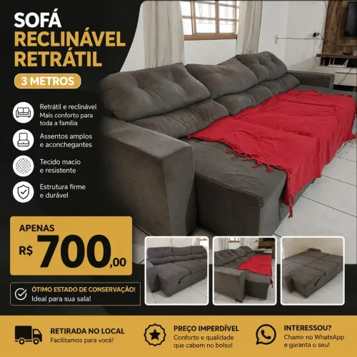 Sofá retrátil e reclinável 3m raridade
