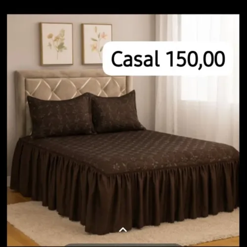 Colcha casal tabaco bordada 3 pecas