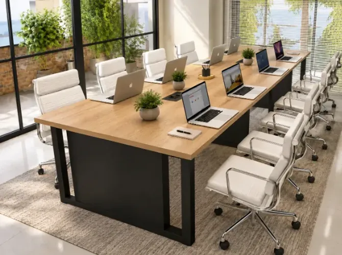 Mesa de Escritório Reunião, Wood Delluxe Alto Padrão: L360cm x L120cm x A74cm.