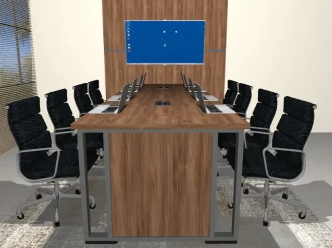Mesa de Reunião Trapeze Alto Padrão, 2Cxs de Tomadas. L360cm x P120cm xA74cm