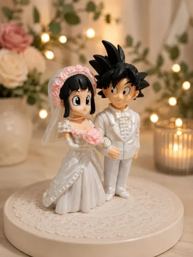 Action figure topo de bolo dragon ball goku e chichi casamento