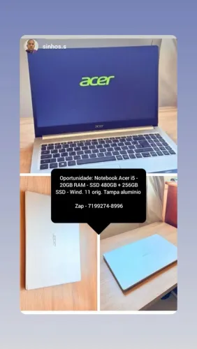 Notebook Acer i5 - 20GB RAM + SSD 480GB + SSD 256GB 
