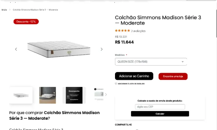 Colchão Simmons Madison Série Queen - Com Nota Fiscal e Excelente Estado