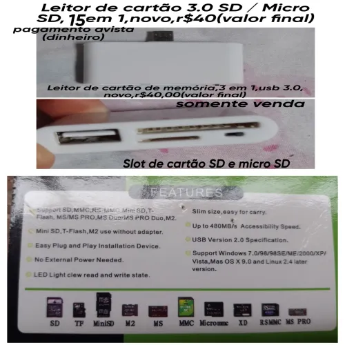 Adaptador micro usb V8 para cartão de memória novo r$40