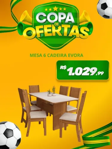 Mesa 6 cadeiras Evora (Pague na entrega)