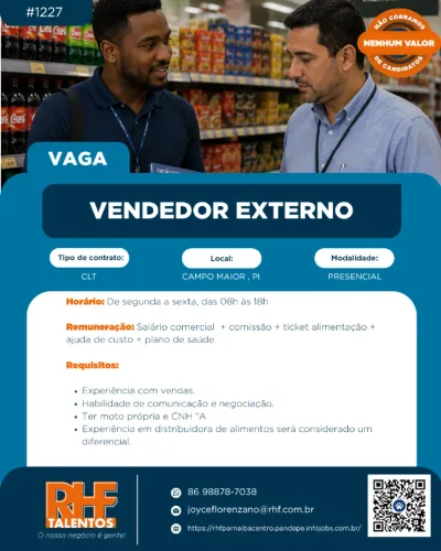 Vaga Vendedor Externo - Campo Maior - PI