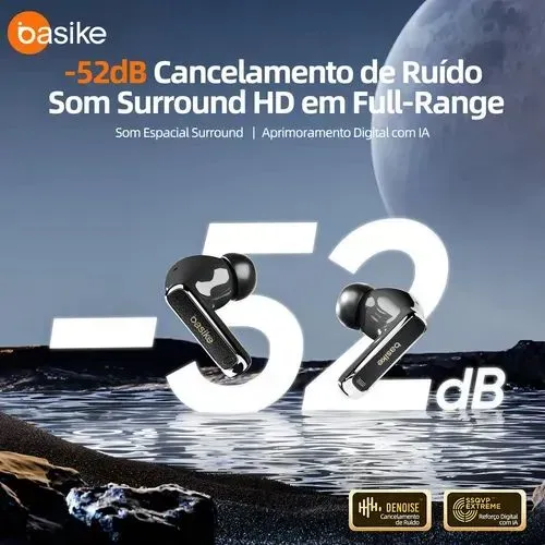 Fone de ouvido Bluetooth 5.4em fio Basike v5.4 tws c contole toque 4 microfone cancela 