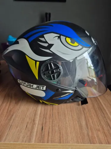 Capacete Spark Jet Dragon Preto Azul Viseira 2mm Tamanho 58