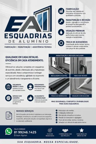 Serviço de Fábrica e Manutenção de esquadrias de alumínio.