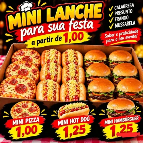 Mini lanche para sua festa a partir de 1,00 real 