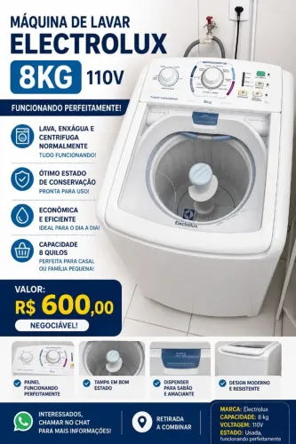 Máquina de lavar roupas 8kg Eletrolux