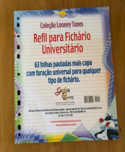 refil para fichário looney tunes 63 folhas