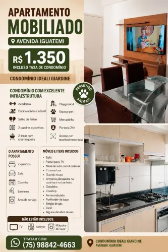 APARTAMENTO MOBILIADO* na av. Iguatemi $1.350<br>R$ 1.350