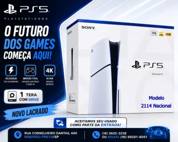 Ps5 Slim 1 Tera com Drive Novo Lacrado