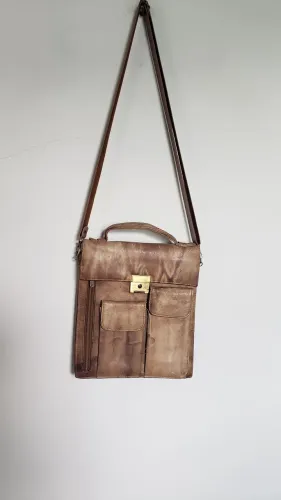 BOLSA COURO MASCULINA VINTAGE MARROM