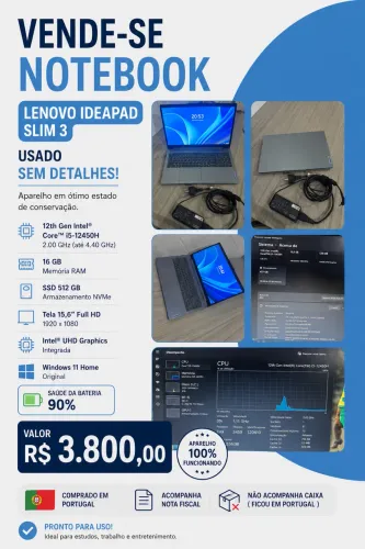 Notebook Lenovo i5 12ª Geração 16GB SSD 512GB