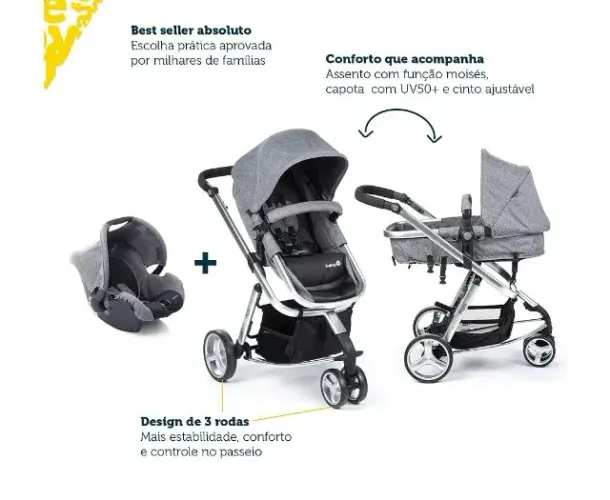 Carrinho de bebê Infanti Travel System Sky Trio Classic na cor cinza