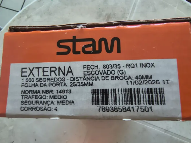 Fechadura Stam, aço inox, 40 mm