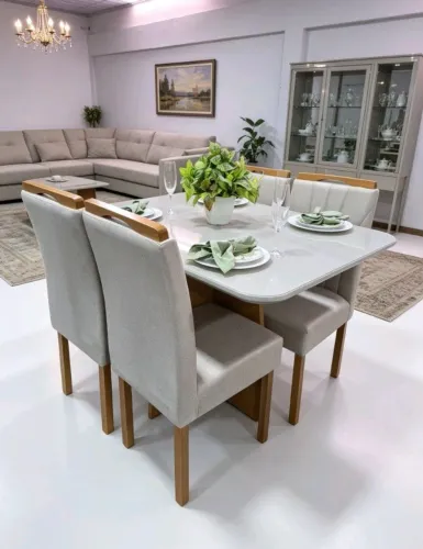 Mesa de jantar 4 cadeiras com tampo de vidro, moderna e elegante! Promoção!