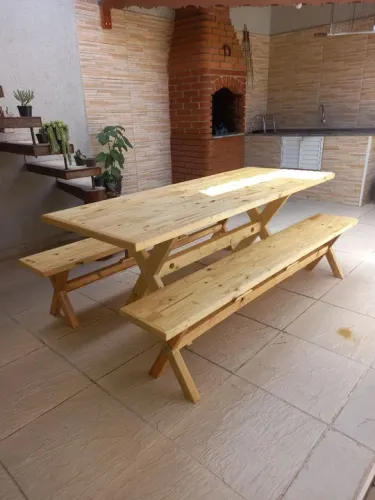 Conjunto de Mesa Rústica ( Sem Verniz )