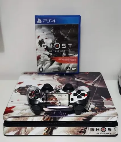 PS4 Slim - "ADESIVADO" - GHOST OF TSUSHIMA