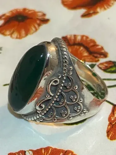 Anel Jade Verde natural e prata 925 Aro 17