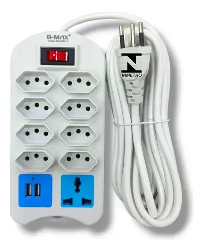 Extensão Elétrica 8 Tomadas Bivolt 2 USB 1 Tomada Universal